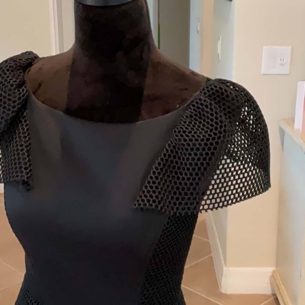 MILLY little black dress, back zip with gold zipper, mesh sides/back/sleeves, 6